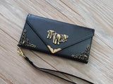 Elephant phone leather wallet case, handmade phone wallet cover for Apple / Samsung MN0798-icasecollections