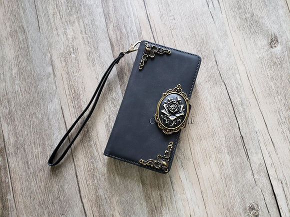 Gothic Floral Rose Zipper leather wallet case for iPhone X XS XR 11 12 Pro Max 8 7 Samsung S21 S20 Ultra S10 S9 S8 Note 20 9 10 Plus MN2578