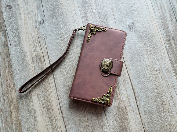 Vintage Lion Zipper leather wallet case for iPhone X XS XR 11 12 13 14 Pro Max Galaxy S22 S21 S20 Ultra S10 S9 Note 20 9 10 Plus MN2747