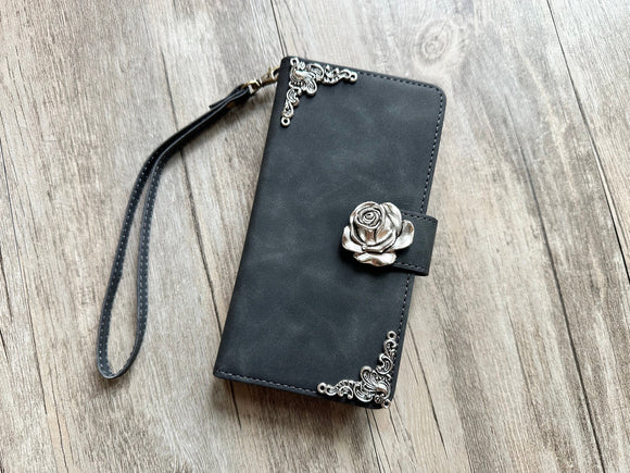 Gothic Rose Zipper leather wallet case for iPhone X XS XR 11 12 13 14 pro max Galaxy S23 S22 S21 S20 Ultra S10 S9 Note 20 9 10 Plus MN2817