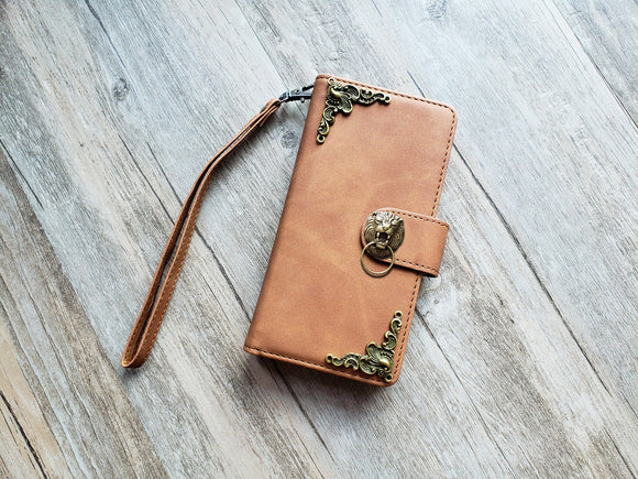 Vintage Lion Zipper leather wallet case for iPhone X XS XR 11 12 13 14 pro max Galaxy S23 S22 S21 S20 Ultra S10 Note 20 8 9 10 Plus MN2890