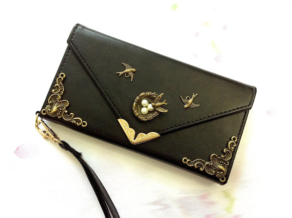 Bird handmade phone leather wallet case for Apple / Samsung MN0099-icasecollections