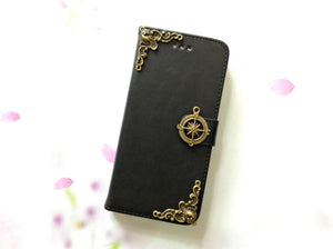 Compass handmade phone leather wallet case for Apple / Samsung MN0003-icasecollections