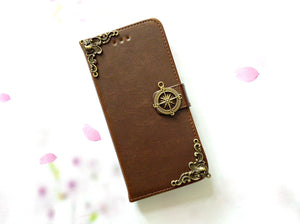 Compass handmade phone leather wallet case for Apple / Samsung MN0077-icasecollections