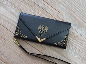 Dragon phone leather wallet case, handmade phone wallet cover for Apple / Samsung MN0799-icasecollections