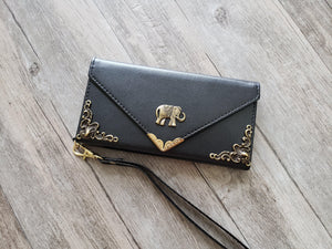 Elephant phone leather wallet case, handmade phone wallet cover for Apple / Samsung MN1180-icasecollections