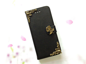 Flower handmade phone leather wallet case for Apple / Samsung MN0007-icasecollections