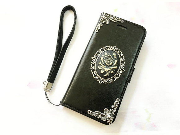 Flower handmade phone leather wallet case for Apple / Samsung MN0065-icasecollections
