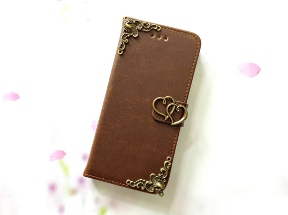 Heart handmade phone leather wallet case for Apple / Samsung MN0079-icasecollections