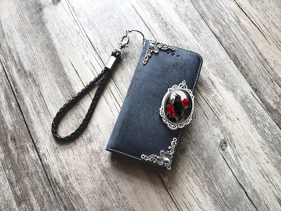 Crow phone leather wallet removable case for iPhone X XS XR 11 12 Pro Max 8 7 6 Plus Samsung S20 S10 S9 S8 Plus Note 20 8 9 10 Plus MN2324