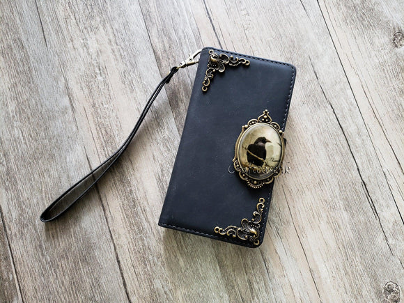 Antique gothic crow Zipper leather wallet case for iPhone X XS XR 11 12 Pro Max 8 7 6 Samsung S21 S20 Ultra S10 S9 Note 20 9 10 Plus MN2558