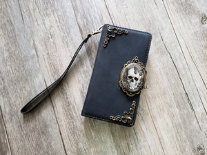 Antique gothic skull Zipper leather wallet case for iPhone X XS XR 11 12 Pro Max 8 7 6 Samsung S21 S20 Ultra S10 S9 Note 20 9 10 Plus MN2593