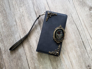 Gothic Floral Rose Zipper leather wallet case for iPhone X XS XR 11 12 Pro Max 8 7 Samsung S21 S20 Ultra S10 S9 S8 Note 20 9 10 Plus MN2583
