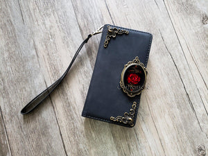 Gothic Red Rose Zipper leather wallet case for iPhone X XS XR 11 12 Pro Max 8 7 Samsung S21 S20 Ultra S10 S9 S8 Note 20 9 10 Plus MN2591