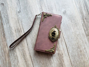 Antique gothic crow Zipper leather wallet case for iPhone X XS XR 11 12 13 Pro Max 8 7 Samsung S21 S20 Ultra S10 S9 Note 20 9 10 Plus MN2664