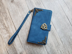 Trinity Celtic Knot Zipper leather wallet case for iPhone X XS XR 11 12 13 Pro Max Samsung S22 S21 S20 Ultra S10 Note 20 8 9 10 Plus MN2700