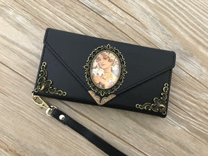 Mucha Women phone leather wallet case, handmade phone wallet cover for Apple / Samsung DC014-icasecollections