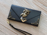 Owl phone leather wallet case, handmade phone wallet cover for Apple / Samsung MN0800-icasecollections