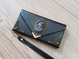 Peacock phone leather wallet case, handmade phone wallet cover for Apple / Samsung MN0762-icasecollections