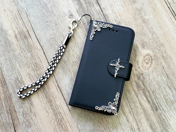 Rose cross phone leather wallet removable case cover for Apple / Samsung MN1067-icasecollections