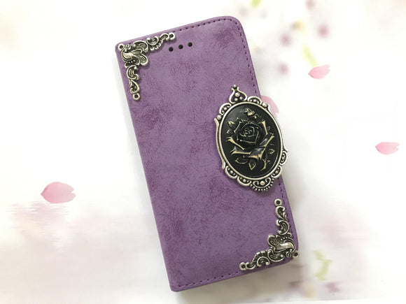 Rose phone leather wallet stand removable case cover for Apple / Samsung MN0621-icasecollections