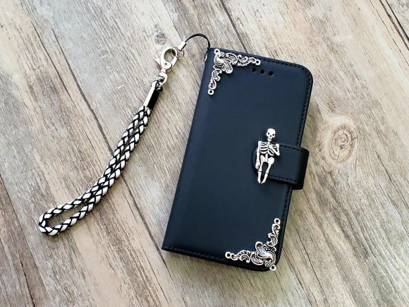 Skeleton skull phone leather wallet removable case cover for Apple / Samsung MN1036-icasecollections