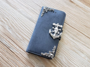 Skull anchor phone leather wallet removable case cover for Apple / Samsung MN0896-icasecollections