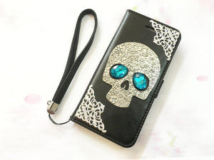 Skull handmade phone leather wallet case for Apple / Samsung MN0069-icasecollections