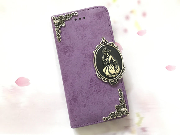 Skull lady phone leather wallet stand removable case cover for Apple / Samsung MN0620-icasecollections