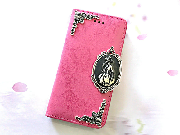 Skull lady phone leather wallet stand removable case cover for Apple / Samsung MN0639-icasecollections