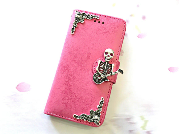 Skull removable phone leather wallet case for Apple / Samsung MN0643
