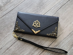 Trinity Celtic Knot phone leather wallet case, handmade phone wallet cover for Apple / Samsung MN0947-icasecollections