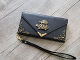 Turtle phone leather wallet case, handmade phone wallet cover for Apple / Samsung MN0950-icasecollections