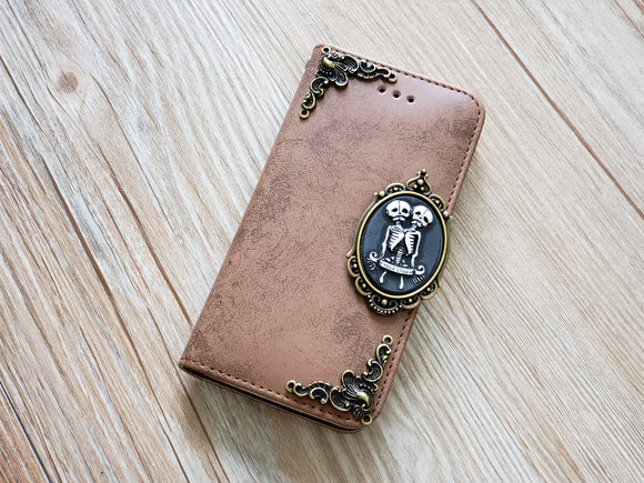 Twin skull phone leather wallet removable case cover for Apple / Samsung MN0833-icasecollections