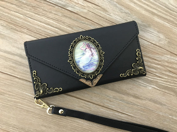 Vintage victorian mermaid phone leather wallet case, handmade phone wallet cover for Apple / Samsung DC004-icasecollections