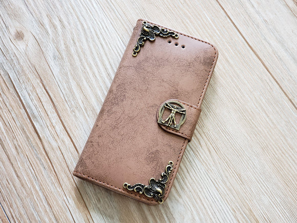 Vitruvian Man phone leather wallet removable case cover for Apple / Samsung MN0822-icasecollections